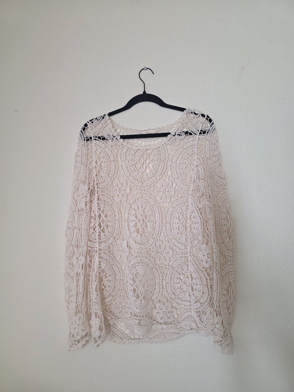 Lace Crochet Long-Sleeve Top in Blush